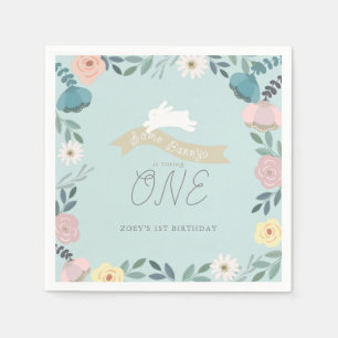 Some Bunny Floral Garden 1st Birthday Blue Napkin
