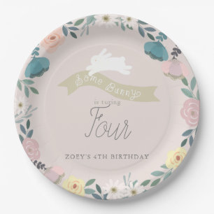 Some Bunny Floral Garden Girl Birthday Pink Paper Plate