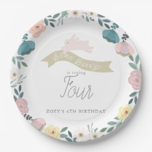 Some Bunny Floral Garden Girl Birthday White Paper Plate