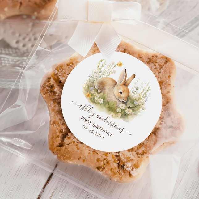 Some Bunny Floral Girl Birthday Classic Round Sticker (Creator Uploaded)