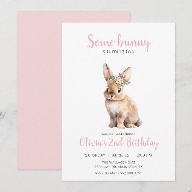 Some bunny floral kids birthday party Invitation (Front/Back)