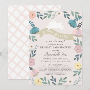 Some Bunny Floral Pink Girl Drive-by Baby Shower Invitation