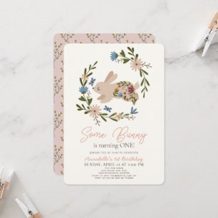 Some Bunny Floral Wreath 1st Birthday Invitation