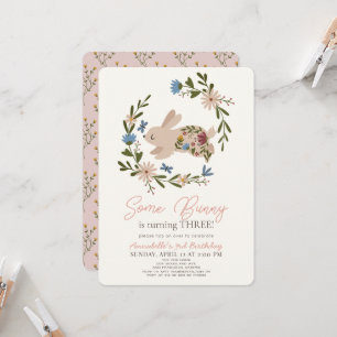 Some Bunny Floral Wreath Birthday Invitation