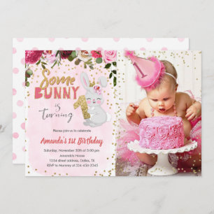 Some Bunny Girl 1st Birthday Invitation With Photo