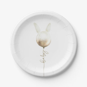 Some Bunny Gold Glitter Balloon Cute Baby Shower Paper Plate