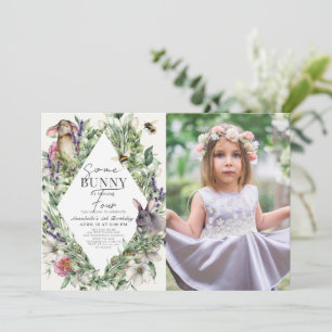 Some Bunny Greenery Rhombus Kids Birthday Photo Invitation
