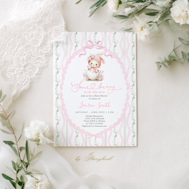 Some Bunny Is On The Way Baby Shower Girl Invitation (Creator Uploaded)