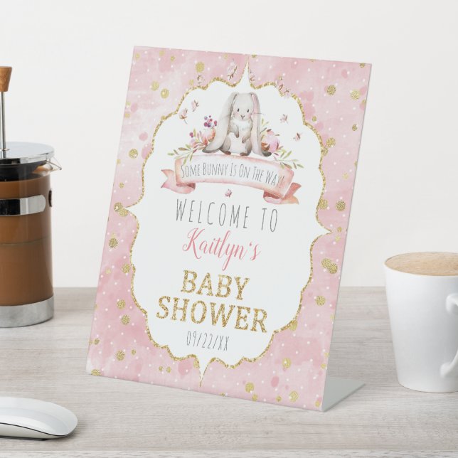 Some Bunny Is On The Way! Baby Shower Welcome Pedestal Sign (In SItu)