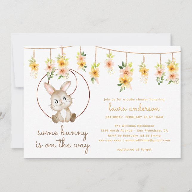Some Bunny is on the Way Boho Rabbit Baby Shower Invitation (Front)
