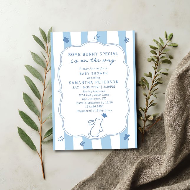 Some Bunny Is On The Way Whimsical Boy Baby Shower Invitation (Creator Uploaded)