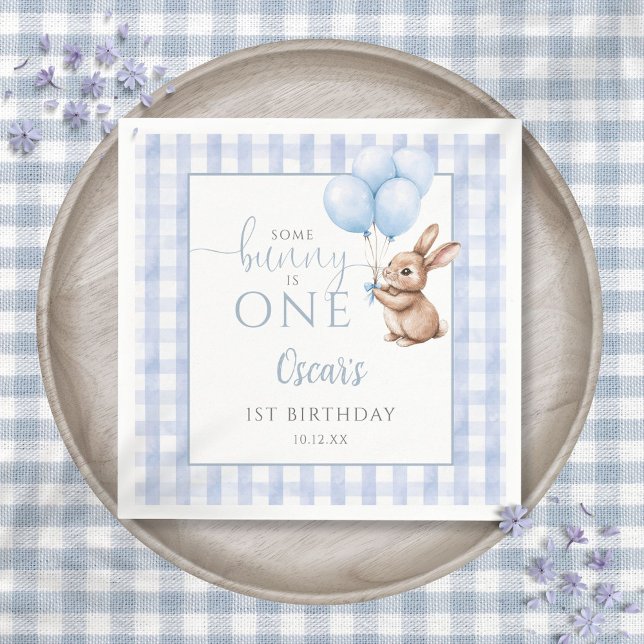 Some Bunny Is One Blue Balloons 1st Birthday Napkin (Some Bunny Is One Blue Balloons 1st Birthday Napkins)