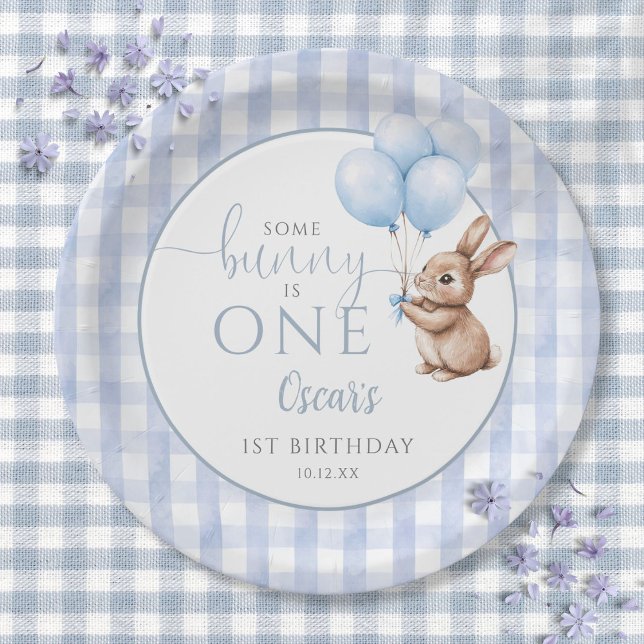 Some Bunny Is One Blue Balloons 1st Birthday Paper Plate (Some Bunny Is One Blue Balloons 1st Birthday Paper Plates)