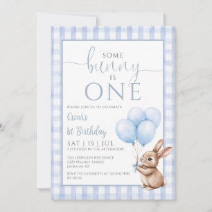 Some Bunny Is One Blue Balloons 1st Birthday Party Invitation