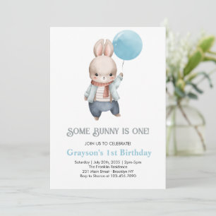 Some Bunny is one Blue Boy Bunny 1st Birthday Invitation