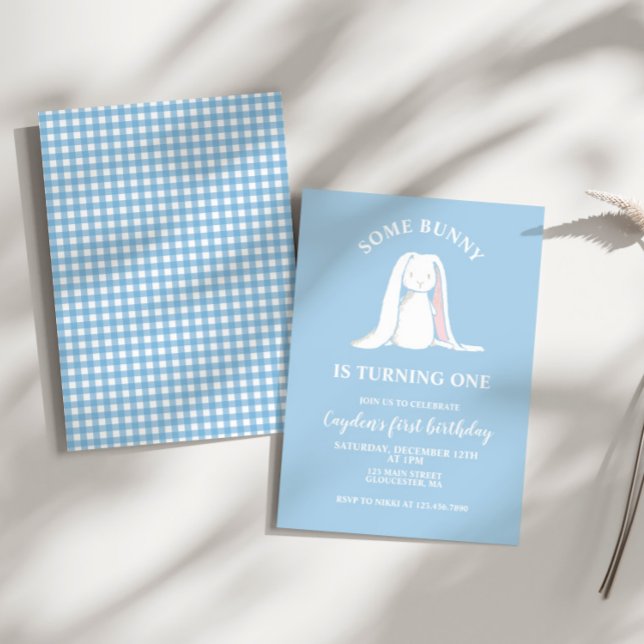 Some Bunny is One blue First Birthday Invitation (Creator Uploaded)