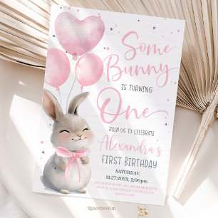 Some Bunny is one Bow Bunny 1st Birthda Invitation