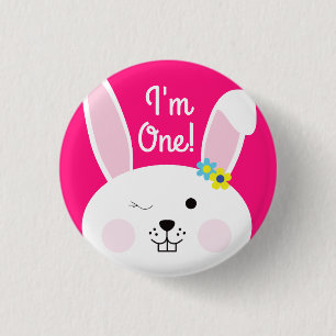 Some Bunny is One Cute Rabbit 1st Birthday Party 3 Cm Round Badge