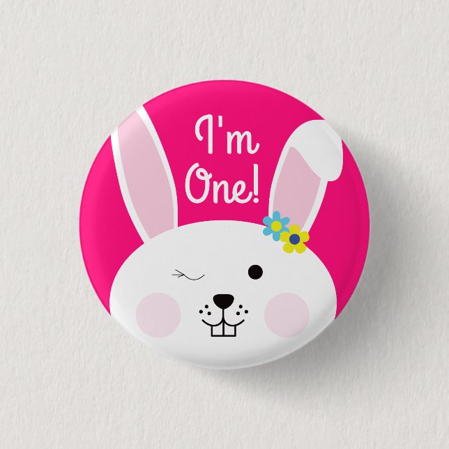 Some Bunny is One Cute Rabbit 1st Birthday Party 3 Cm Round Badge (Front)