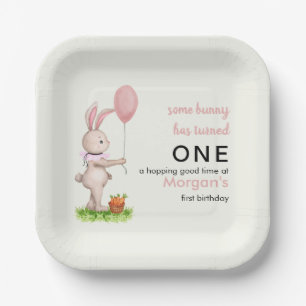 Some Bunny is One Cute Rabbit Balloon 1st Birthday Paper Plate