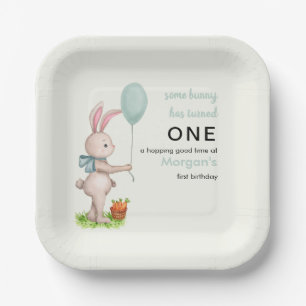 Some Bunny is One Cute Rabbit Balloon 1st Birthday Paper Plate