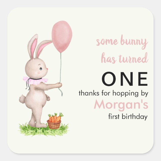 Some Bunny is One Cute Rabbit Balloon 1st Birthday Square Sticker (Front)