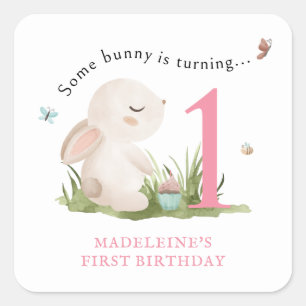 Some Bunny is One First Birthday Favour Square Sticker