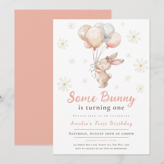 Some Bunny is One First Party Girl Easter Pastel Invitation (Front/Back)
