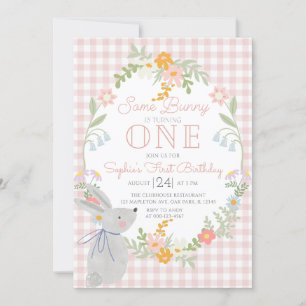 Some Bunny Is One Floral Bunny 1st Birthday Party Invitation