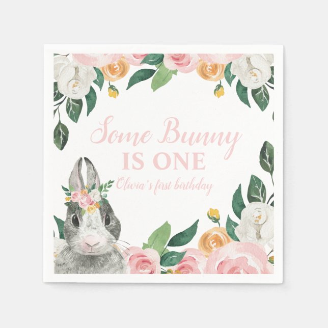 Some Bunny is One Floral First Birthday Napkin (Front)
