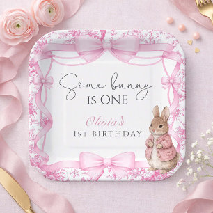 Some Bunny Is One Girl 1st Birthday Paper Plate