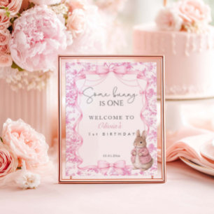 Some Bunny Is One Girl 1st Birthday Welcome Poster