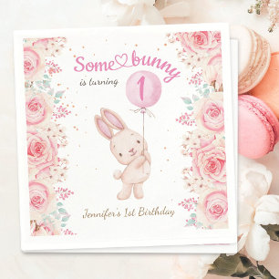 Some Bunny is ONE! Girl Pink 1st Birthday Napkin