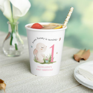 Some Bunny is One Girl's Pink 1st Birthday Paper Cups