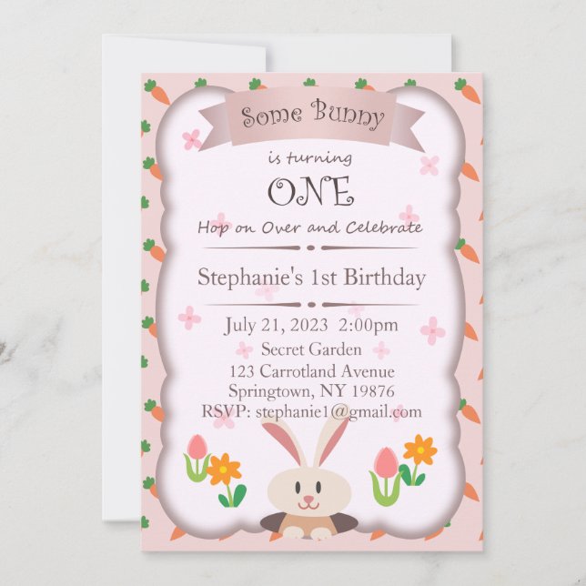 Some Bunny is One Invitation, 1st Birthday Invitation (Front)