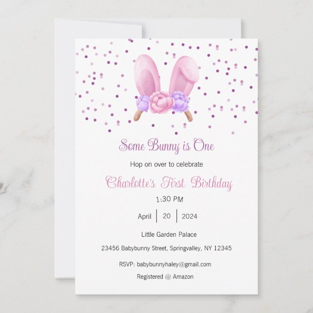 Some Bunny is One Invitation, Bunny One Party, 1st Invitation (Front)