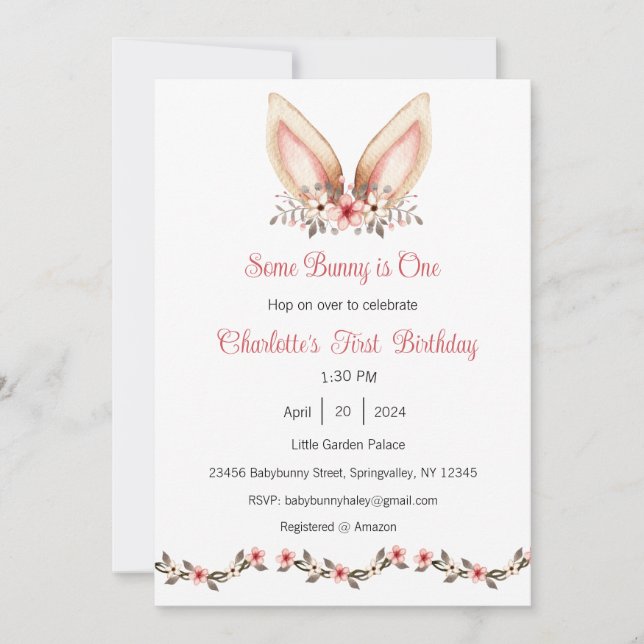 Some Bunny is One Invitation, Bunny One Party, 1st Invitation (Front)