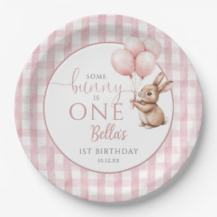 Some Bunny Is One Pink Balloons 1st Birthday Paper Plate