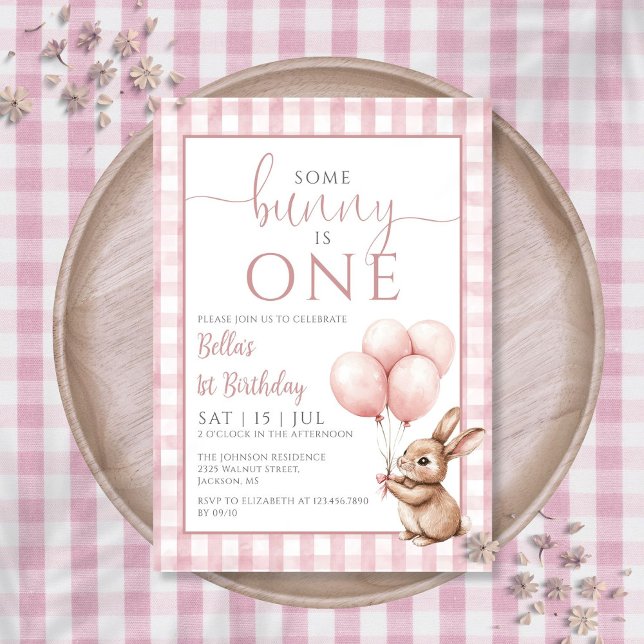 Some Bunny Is One Pink Balloons 1st Birthday Party Invitation (Some Bunny Is One Pink Balloons 1st Birthday Party Invitation)