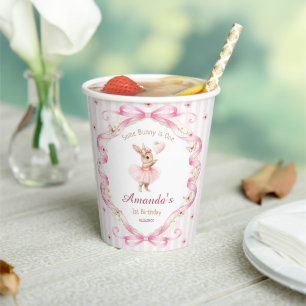 Some Bunny is One Pink Bow Gingham 1st Birthday Paper Cups