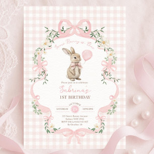 Some Bunny is One: Pink Bow Rabbit First Birthday  Invitation