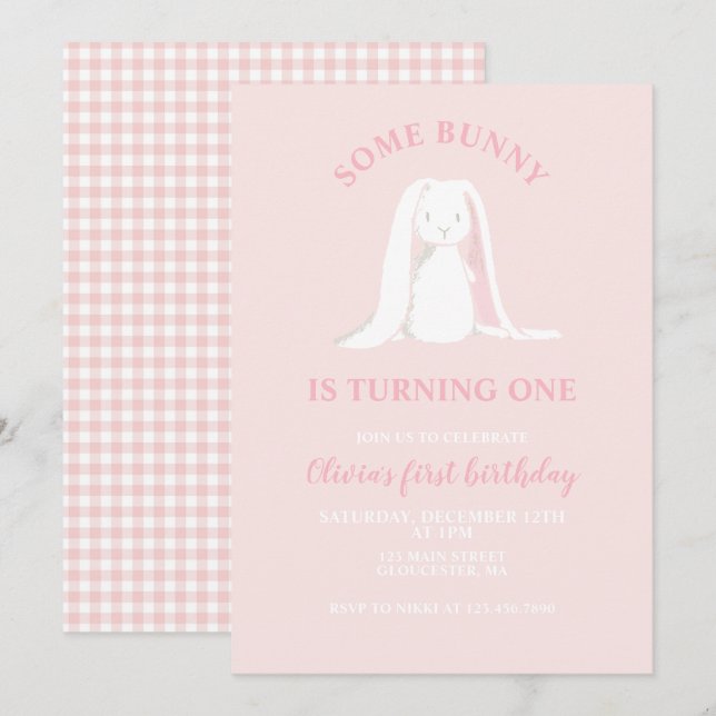 Some Bunny is One Pink First Birthday Invitation (Front/Back)