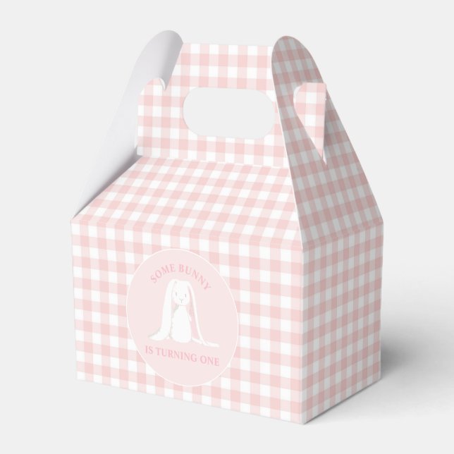 Some Bunny is One Pink Gingham Birthday Favour Box (Front Side)