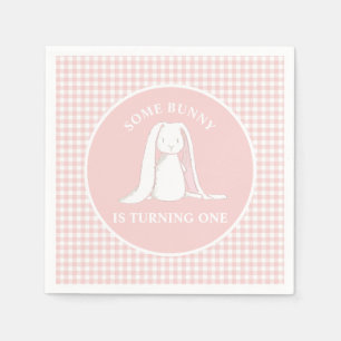 Some Bunny is One Pink Gingham Birthday Napkin