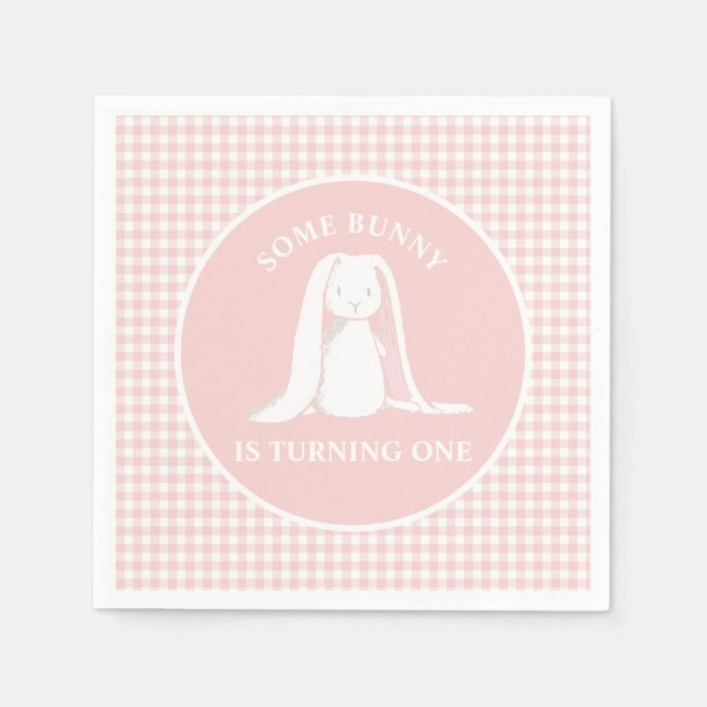 Some Bunny is One Pink Gingham Birthday Napkin (Front)