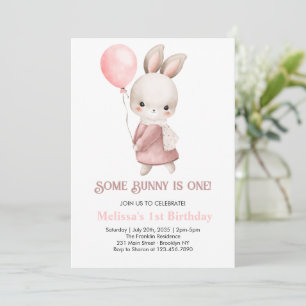 Some Bunny is one Pink Girl Bunny 1st Birthday Invitation