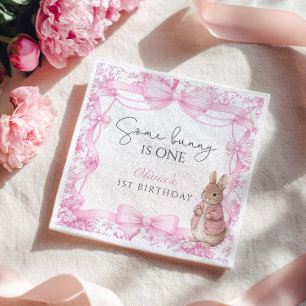Some Bunny Is One Pink Toile Birthday Napkin