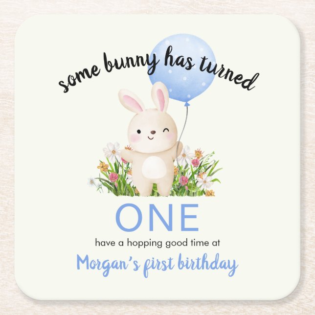 Some Bunny Is One Simple Cute Boys 1st Birthday  Square Paper Coaster (Front)