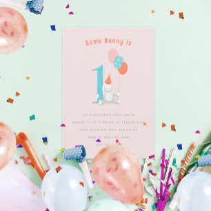 Some Bunny is One Sweet Pastel 1st Birthday Invitation