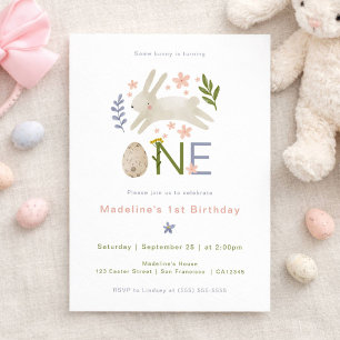 Some Bunny Is One Watercolor Girl's 1st Birthday Invitation